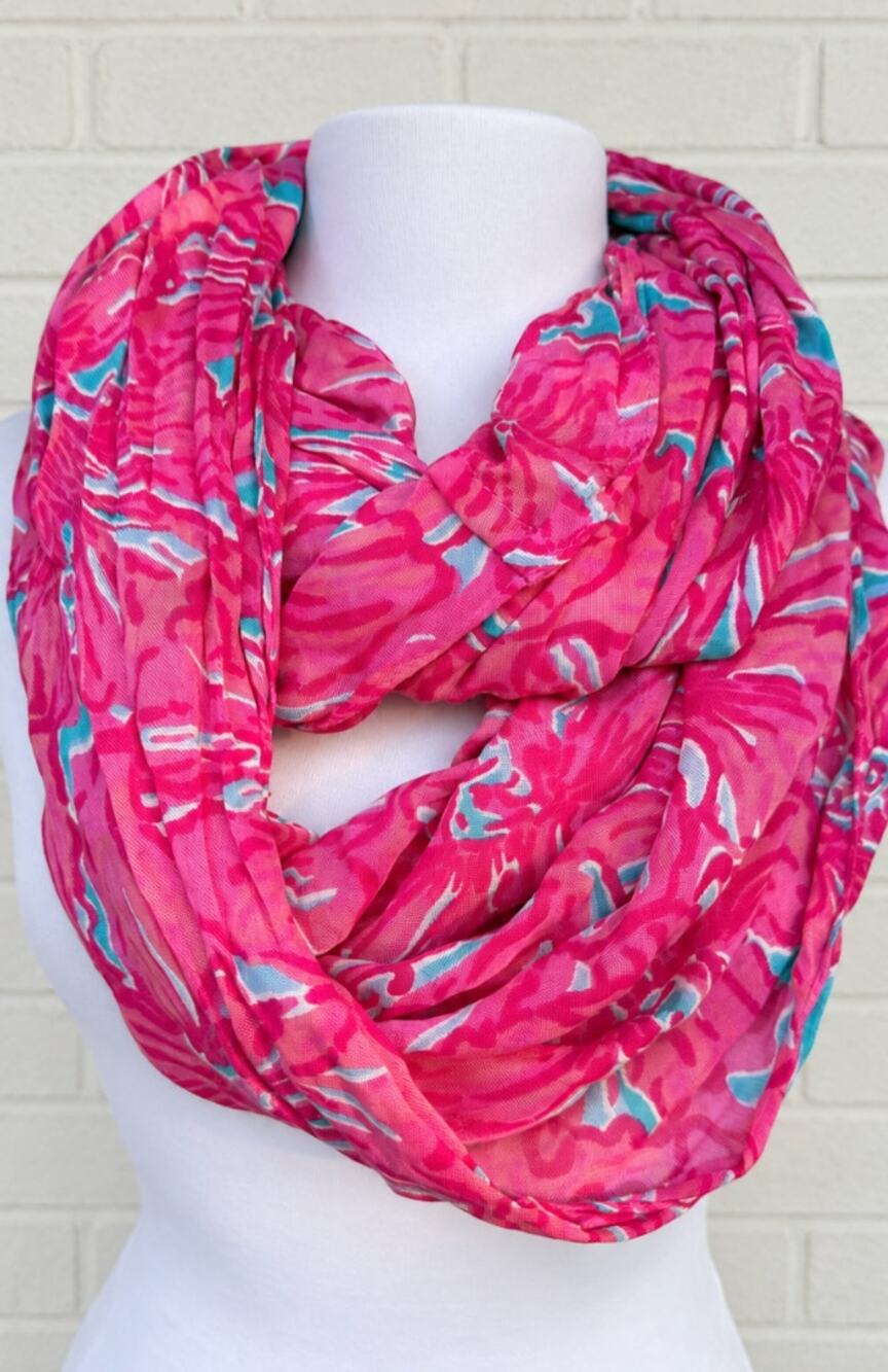 Lilly Pulitzer Pink Floral Infinity Scarf 100% Rayon Tropical Loop Wrap